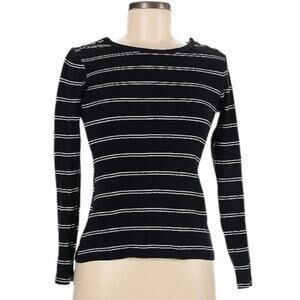 FRAME 3/4 sleeve black/white striped round neck long sleeve top - Medium